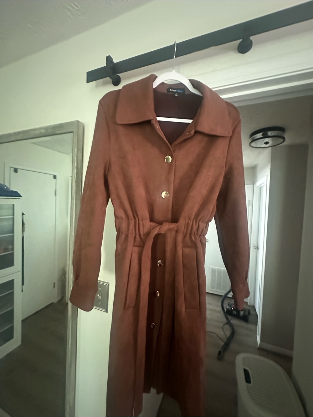 Alice Blue Rust Suede-Look Trench Coat with Tie Waist